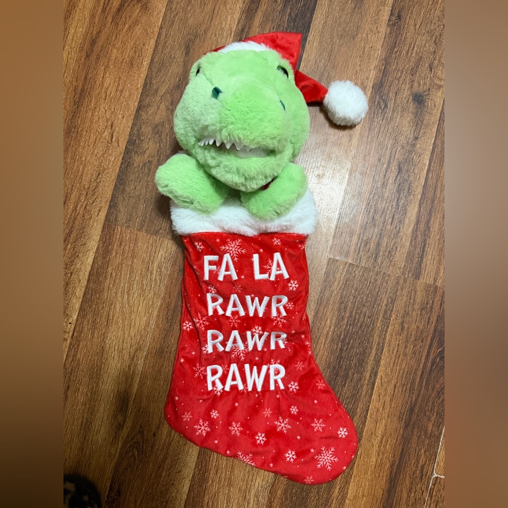 Red and Green Dinosaur Christmas Stocking